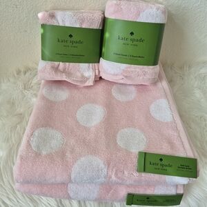 8pc Kate Spade Pink & White Polka Dot Towel Set 100% cotton Reversible